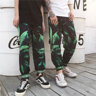 Leaf Print Baggy Pants