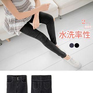 Button-front Washed Skinny Pants