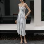 Spaghetti-strap Striped Midi A-line Dress