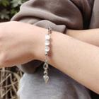 Heart Beaded Layered Bracelet Silver - One Size