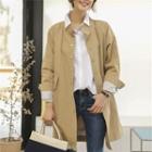 Stand Collar Plain Button-up Trench Jacket