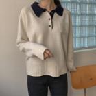 Contrast-collar Woolen Sweater