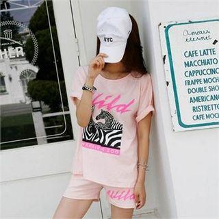 Set: Zebra Print T-shirt + Sweat Shorts