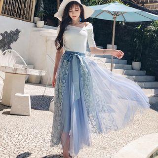Maxi Lace Panel Mesh Skirt