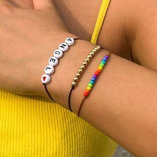 Set Of 3: Beaded Bracelet Set Of 3 - Red & Gold & White - One Size