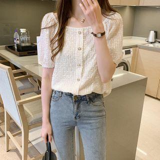 Puff Sleeve Square Neck Button Top