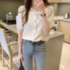 Puff Sleeve Square Neck Button Top