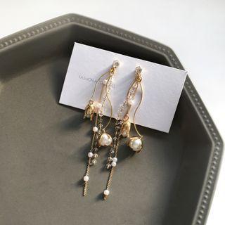 Non-matching Rhinestone Faux Pearl Drop Earring
