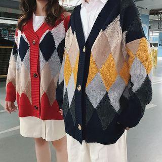 Couple Matching Argyle Pattern Cardigan