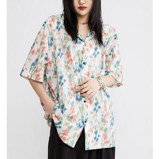 Elbow-sleeve Dotted Hawaiian Shirt