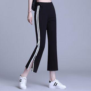 Lettering Contrast Trim Slit-hem Straight Leg Pants