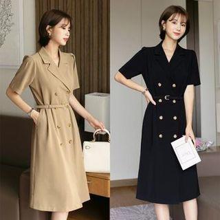 Double-breasted Midi Blazer Dress With Belt