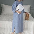 Puff-sleeve Stripe Long Shift Dress