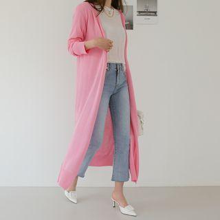 Colored Deep-slit Long Robe Cardigan