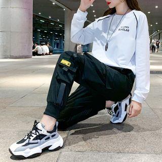 Lettering Pullover / Cropped Harem Pants / Set