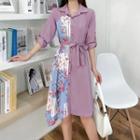 Long-sleeve Floral Panel Shirt Dress