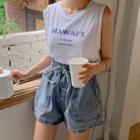 Tie-waist Patch-pocket Denim Shorts
