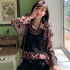 Long-sleeve Floral Print Shirt / Knit Vest