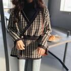 Contrast Trim Houndstooth Jacket As Shown In Figure - One Size