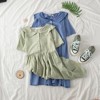 Sailor Collar Plain Midi Dress