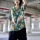 Couple Matching Elbow-sleeve Printed Shirt Tigers - Green - One Size