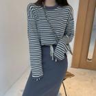 Long-sleeve Striped Knit Top / Midi Skirt