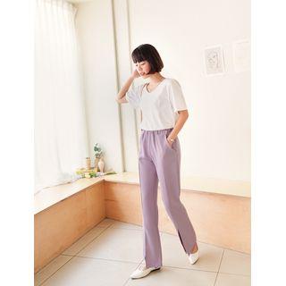 Plus Size Band-waist Slit-hem Pants