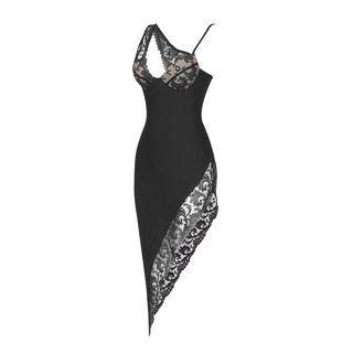Sleeveless One-shoulder Lace Panel Asymmetrical Sheath Dress