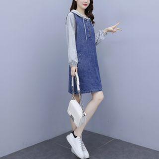 Denim Panel Sheath Hoodie Dress