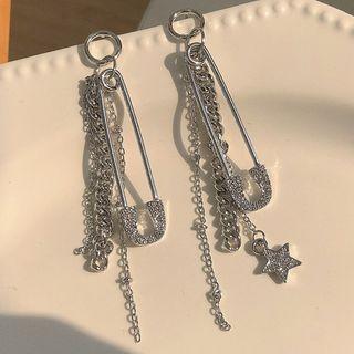 Rhinestone Drop Earring 1 Pair - Silver Needle - Non-matching - Silver - One Size