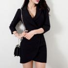 3/4-sleeve Notch Lapel Buttoned Sheath Minidress