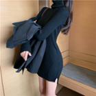 Turtleneck Ribbed Mini Knit Dress Black - One Size