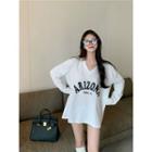 Long-sleeve Lettering T-shirt Black & White - One Size