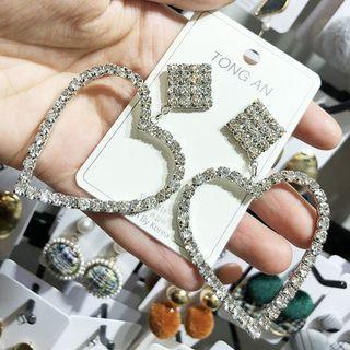 Rhinestone Heart Dangle Earring Silver - One Size