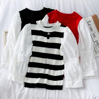 Patchwork Cutout-front Striped Knit Top