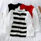 Patchwork Cutout-front Striped Knit Top