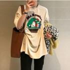 Elbow-sleeve Printed T-shirt Light Almond - One Size