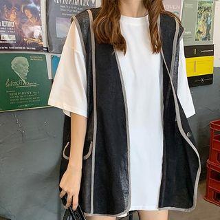 Elbow-sleeve Plain T-shirt / Vest