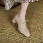Faux Leather Block Heel Lace Up Shoes