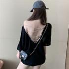 Short-sleeve Open-back Pearl Strap T-shirt