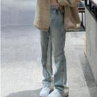 High Waist Two-tone Lettering Loose Fit Jeans