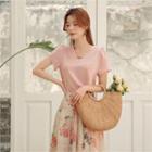 Tall Size Puff-sleeve Faux-pearl Trim Top