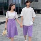 Couple Matching Flower Embroidered Short-sleeve T-shirt / Shorts / Midi Suspender Skirt