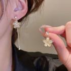 Flower Rhinestone Asymmetrical Alloy Dangle Earring 1 Pair - Asymmetric - Gold - One Size