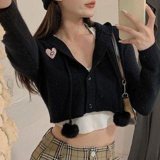 Embroidered Cardigan Love Heart - Black - One Size