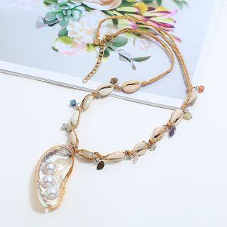 Faux Pearl Shell Pendant Necklace White - One Size