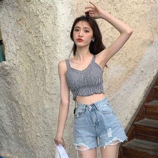 Check Cropped Sleeveless Top As Figure - One Size