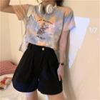 Round Collar Short-sleeved Top As Shown In Figure - One Size
