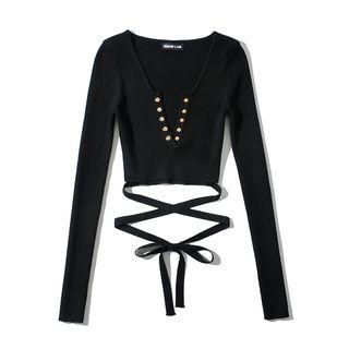 Henley Tie-waist Knit Crop Top