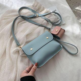 Set: Two-tone Panel Flap Crossbody Bag + Pouch